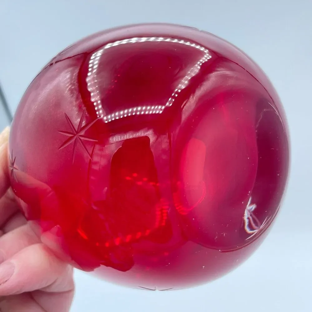 Crate & Barrel Ruby Red Glass Starburst Votive Star Candle Holder Poland